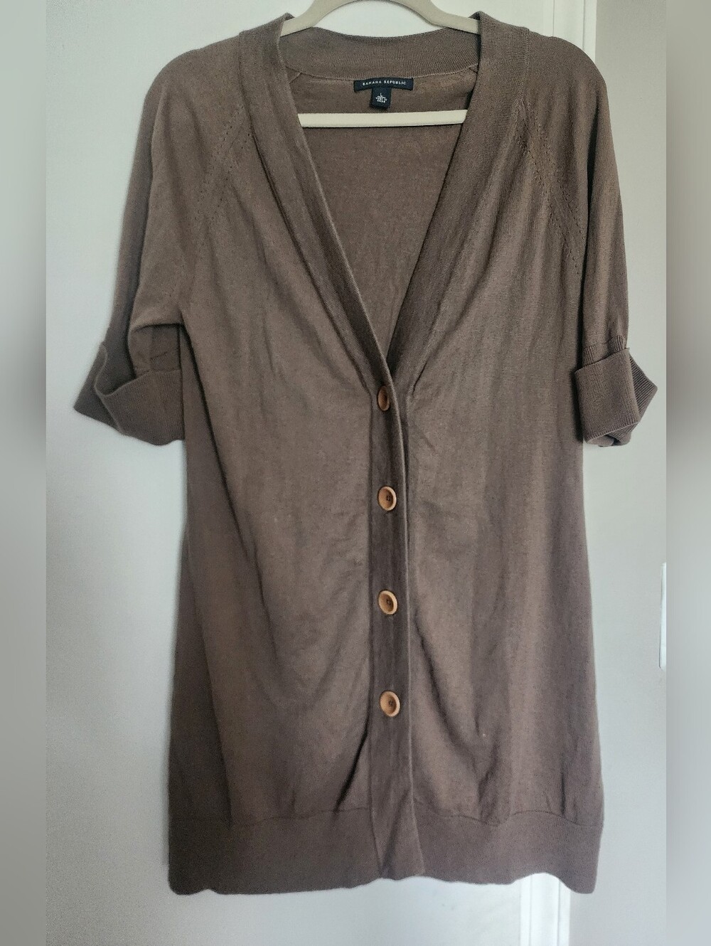 Women Banana Republic Taupe Brown Button Up Front Cardigan 3/4 Sleeve Large